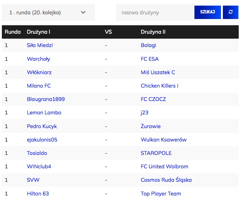Liga Mistrzów Fantasy - zobacz pary 20. kolejki!